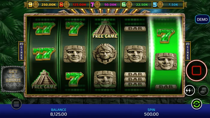 Mayan Madness - tela de jogo com bobinas e linhas